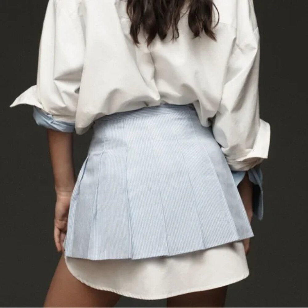 Anthropologie Sunday in Brooklyn Sport Rework White+Blue Layered Pleated Skirt - Picture 5 of 7